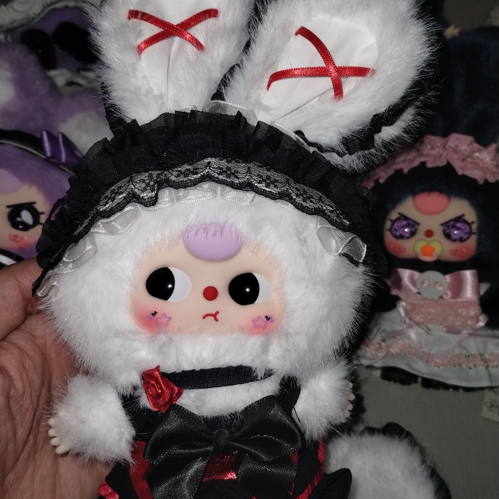 Gothic Lolita Bunny Stuffed Animal - Cream and Brown - Picture 6 of 11